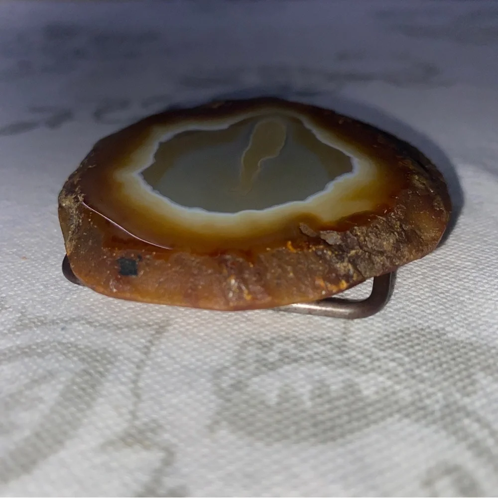 Vintage Agate slice Belt Buckle by Gunther Lapidary Western Cowboy Rodeo‎
